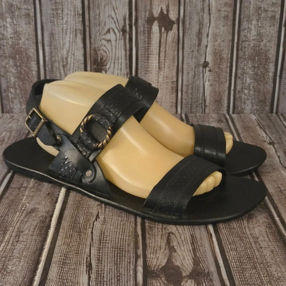Sz 45 EU/ 12 US Mens Versace Medusa Black Embossed Leather Ankle Strap Sandals